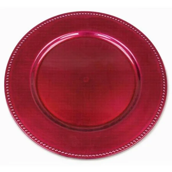 Balsacircle 24 Pcs 13-inch Fuchsia Crystal Beaded Round Charger Plates - Dinner Party Wedding Supplies for All Holidays, Pink