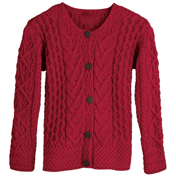 Aran Woollen Mills Women's Button Down Sweater - Aileen Aran Cardigan A968 262 Chili Small
