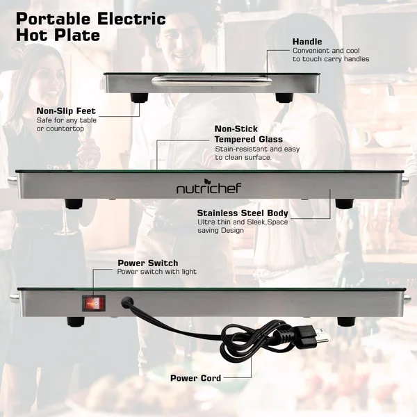 Nutrichef Pkwtr45 Electric Warming Tray, Food Warmer with Non-Stick Heat-Resistant