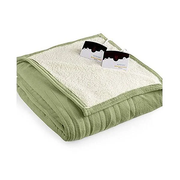 Pure Warmth Microplush Sherpa Electric Heated Blanket King Denim - Blue