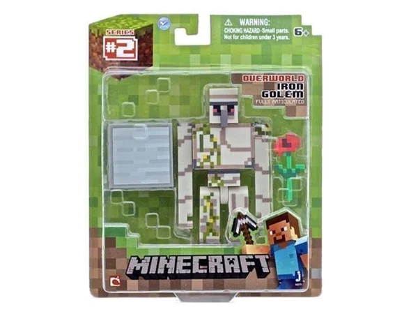 Jazwares Minecraft - Iron Golem Figure with Block of Iron & Poppy - 3 in