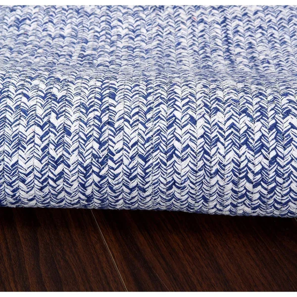 Farmhouse Cotton Hand Made Braided Area Rug, Blue, 2' x 6'