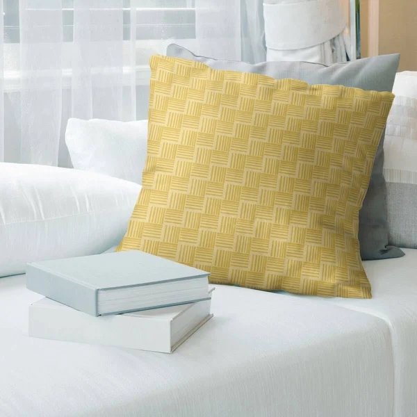 Porch & den Edgeway Monochrome Basketweave Stripes Throw Pillow - 20 x 20 - Yellow - Linen