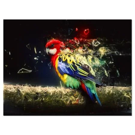 Design Art 'Colorful Parrot on Branch' Graphic Art on Wrapped Canvas, Size: 30 inch x 40 inch, Blue