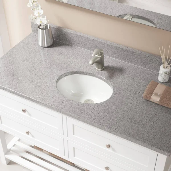 Mr Direct Undermount Porcelain Bathroom Sink in Bisque with Pop-Up Drain in Brushed Nickel