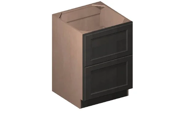 Wilora Hawthorne Shaker Cinder 24x22 x 34.5x22 x 24x22 2 Drawers Base Cabinet - Solid Birch with Veneered MDF Center Panel SC-2D