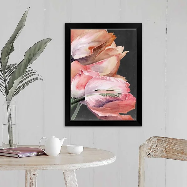 Pastel Parrot Tulips IV, Black Framed Wall Art, 18x24, Great Big Canvas