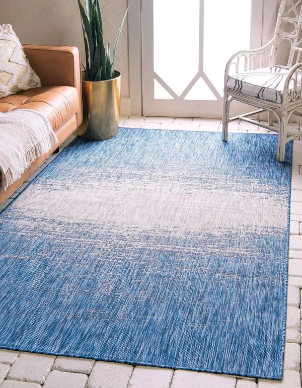 Unique Loom Ombre Outdoor Rug - Blue, 9x12 ft