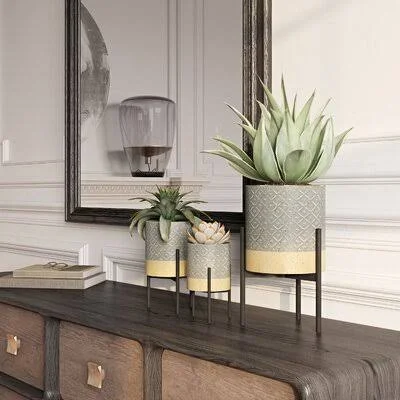 Adelle 3 - Piece Metal Pot Planter Set Mercury Row