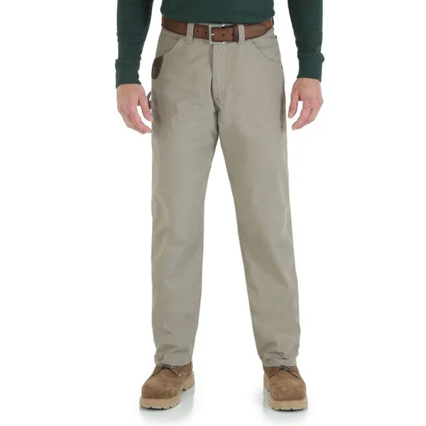 Wrangler Riggs Jeans: Men's Dark Khaki 3W020 Dk Cotton Ripstop Carpenter Jeans