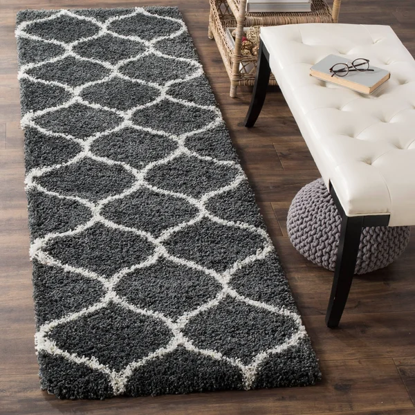 Safavieh Hudson Shag Antigoni Moroccan Ogee Trellis 2-Inch Thick Rug - 9& x 9& Round - Ivory/Slate Blue