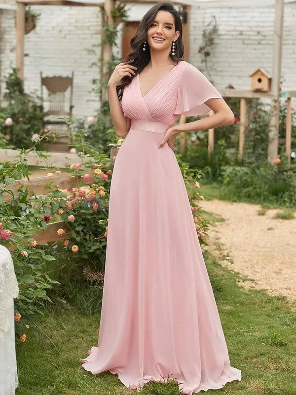 Flutter Sleeves Long Empire Waist Evening Dress Adult Female Polyester