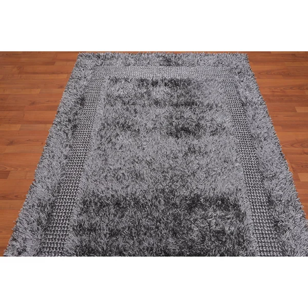 Hand Made Shag Silver Grey - Shag Polyster Modern & Contemporary Oriental Area Rug (5x7) - 5& x 7&6x22