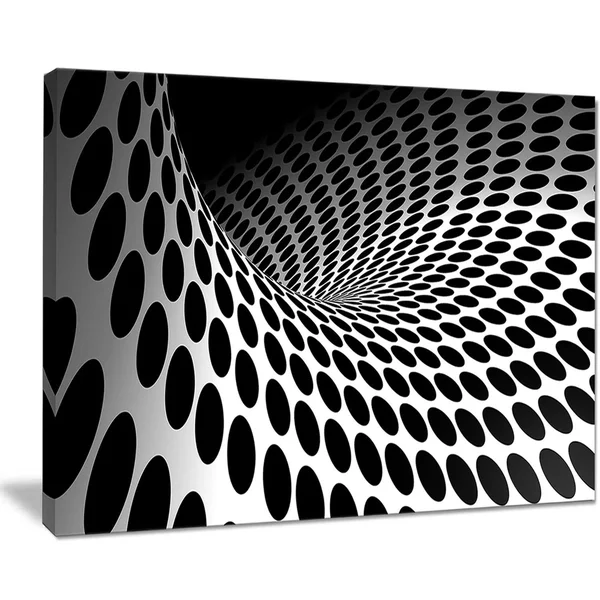 Design Art Waves and Circles Black N& White - Abstract Art Canvas Print - 40 in. Wide x 20 in. High