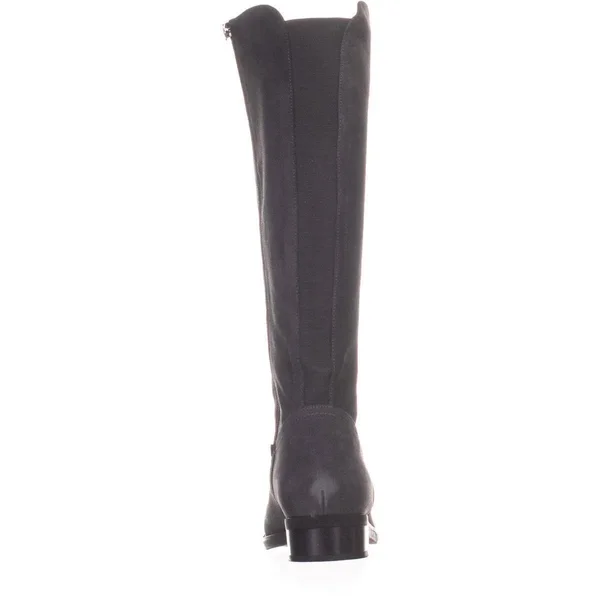 Aqua College Womens Elsa Round Toe Knee High Riding Boots, Dark Grey Suede
