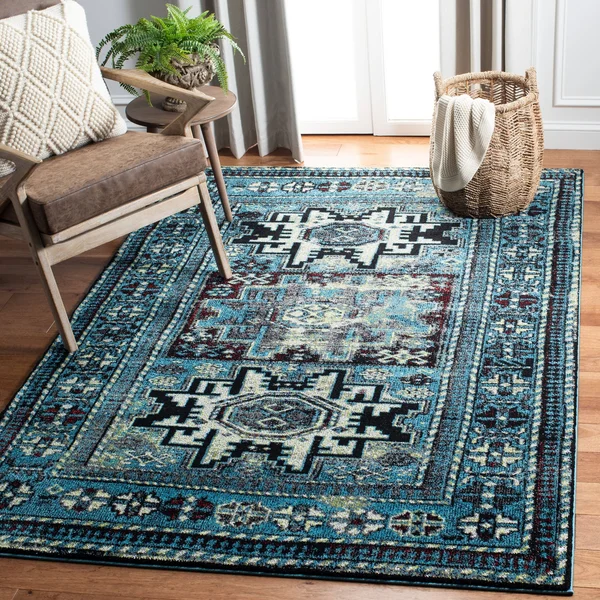 Safavieh Vintage Hamadan Rug Collection VTH213M - Light Blue, Black - 6&-7x22 x 9&