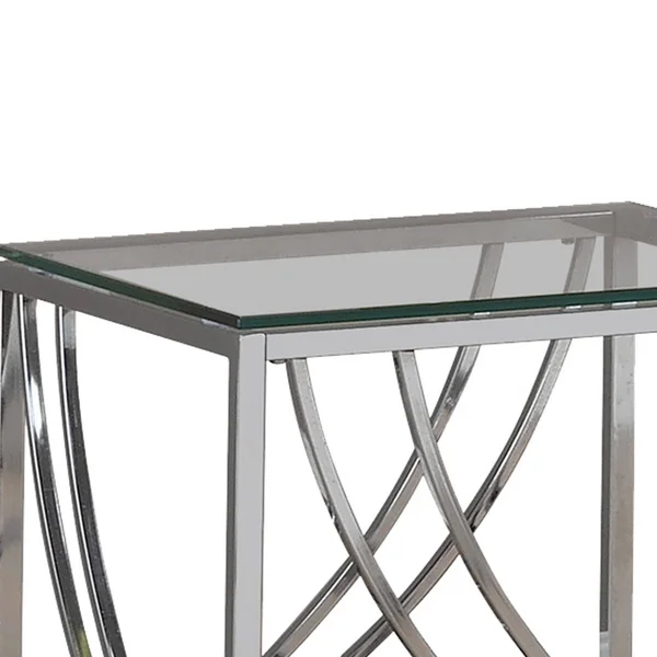 Tempered Glass Top End Table with Metal Tubular Legs - Chrome and Clear