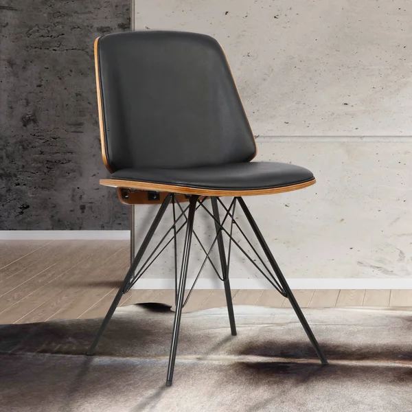 Armen Living Inez Faux Leather Dining Side Chair, Black