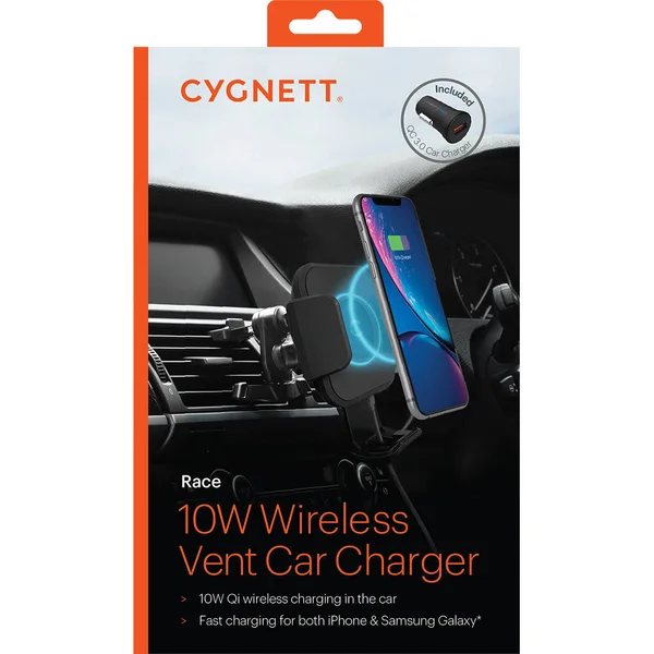 Cygnett CY2683WLCCH Race 10W Wireless Vent Car Charger + QC 3.0 Car Charger