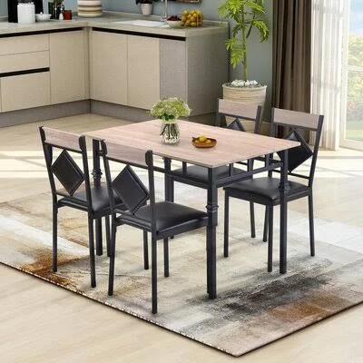 5-Piece Dining Set, Metal Frame and Wood Top Alcott Hill