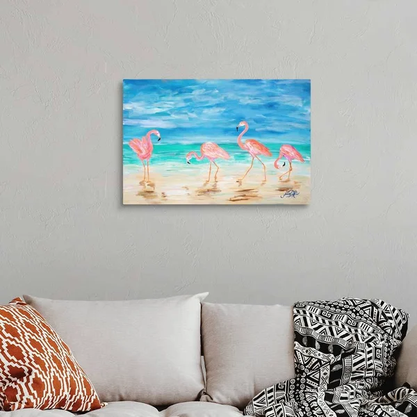 Flamingo Beach - Canvas Wall Art, 30x20, Great Big Canvas