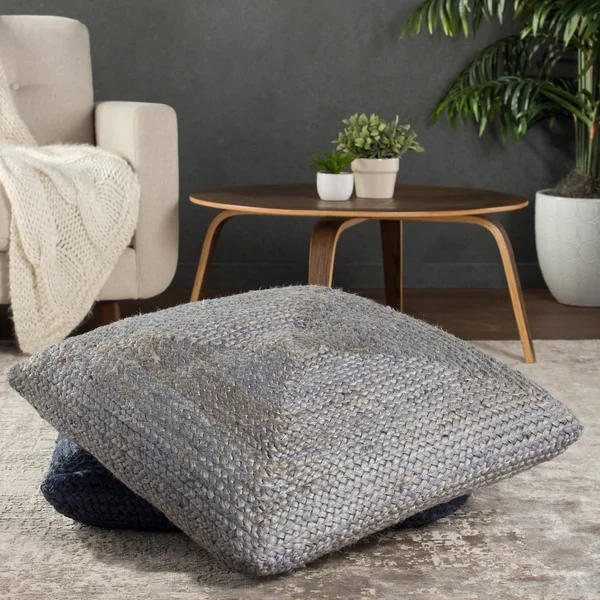 The Curated Nomad Faxon Textured Jute Floor Cushion - 28x22x28x22 - Light Gray