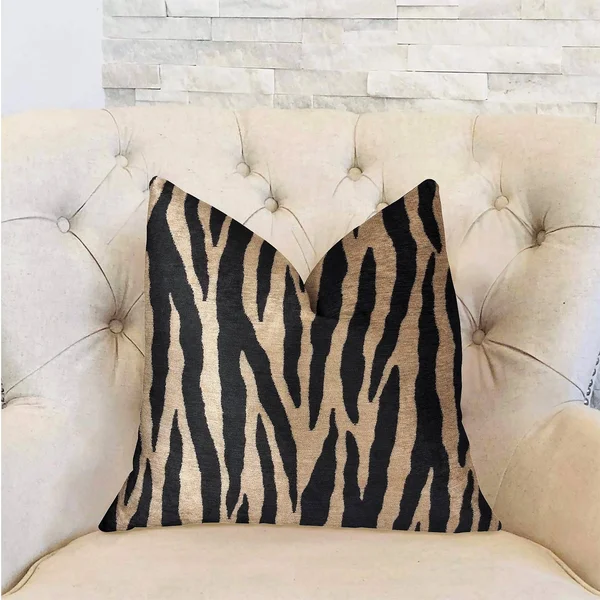 Plutus Zippy Zebra Black and Beige Luxury Throw Pillow 12x22L x20x22W