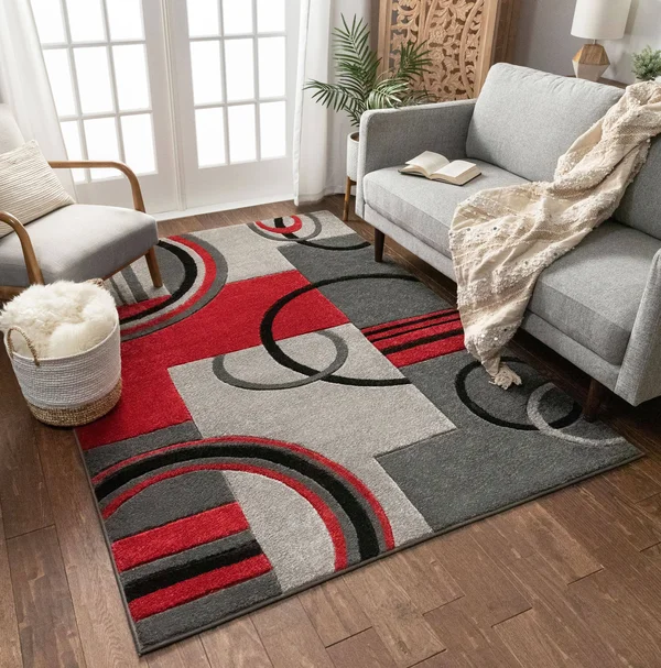 Well Woven Ruby Galaxy Waves Modern Geometric Grey Red Area Rug, Size: 6&7 inch x 9&3 inch