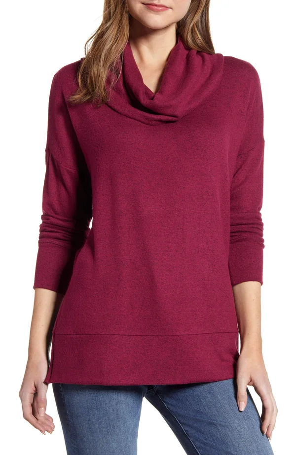 Women's Loveapella Cowl Neck Long Sleeve Top - Size X-Large - Burgundy