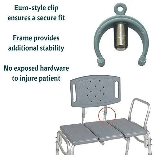 Healthline TRANSFER Bench Adjustable Height - Heavy Duty Bariatric Tub TRANSFER Bench with BACK, Non
