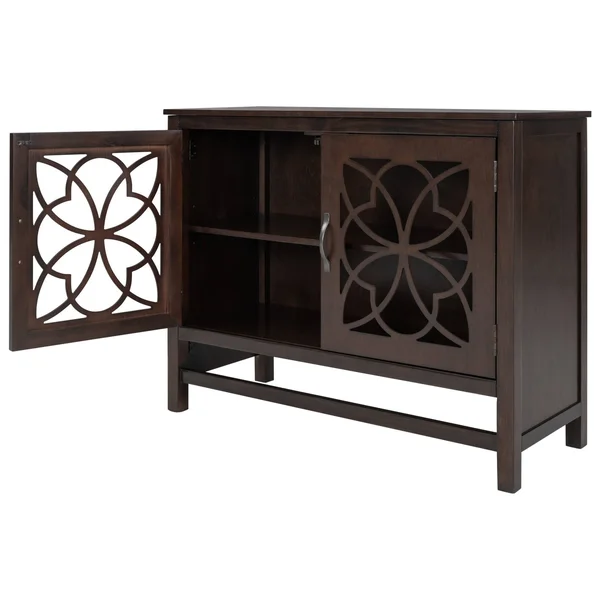 Wood Accent Buffet Sideboard Storage Cabinet with Doors & Shelf - Brown - Navy Blue