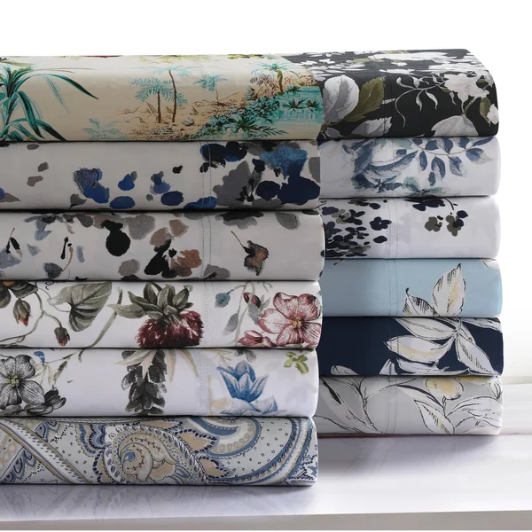 Tribeca Living Paradise Island Printed 300 TC Cotton Sateen Extra Deep Pocket Sheet Set - Size: Full