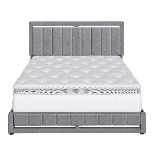 King Sloan Vertical Stitched Upholstered Platform Bed Gray Linen - Eco Dream