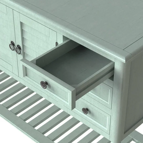Solid Wood Console Table with 6 Drawers 1 Cabinets - 1 Shelf, Light Green - MDF