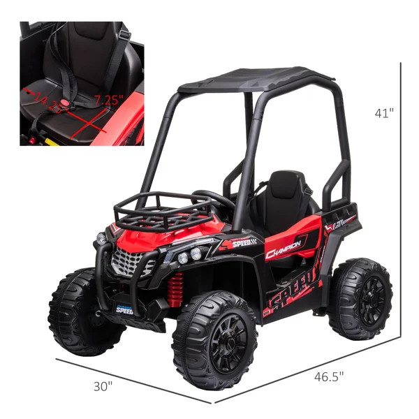 Aosom 12V Dual Motor Kids Electric Ride-On UTV Toy with Mp3/usb Music Connection - Suspension & Remote Control - Red