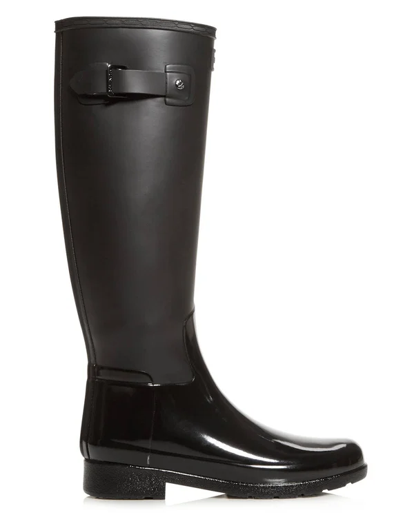 Hunter Refined Tall Gloss Duo (Black) Women's Rain Boots