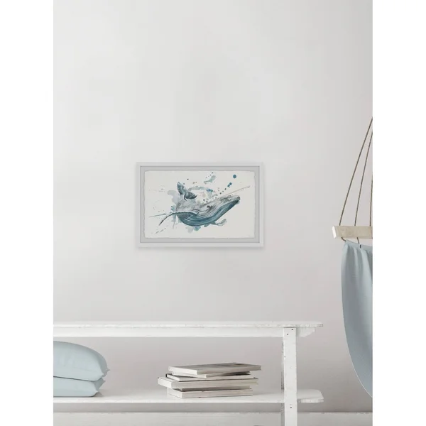 Parvez Taj Blue Whale Splash Framed Wall Art - Size: 12 inch x 18 inch