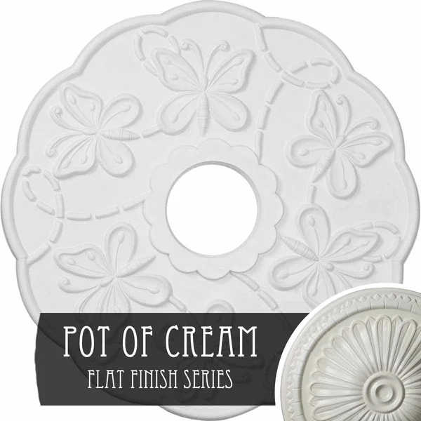 17 7/8x22OD x 3 7/8x22ID x 1x22P Terrones Butterfly Ceiling Medallion (Fits Canopies Up to 3 7/8x22) - Hand-Painted Pot of Cream