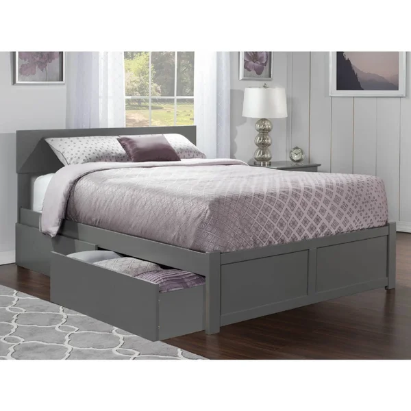Atlantic Furniture Orlando Platform Bed with 2 Urban Bed Drawers - King, Grey