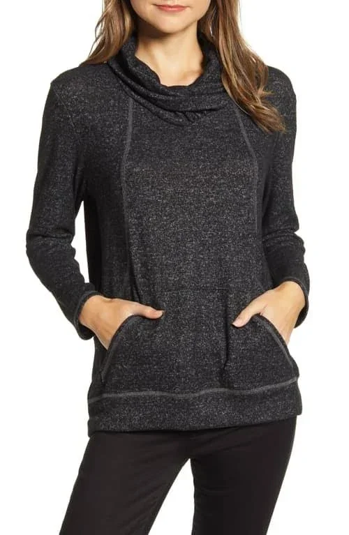 Women's Loveappella Cross Neck Seamed Pullover, Size X-Small - Black