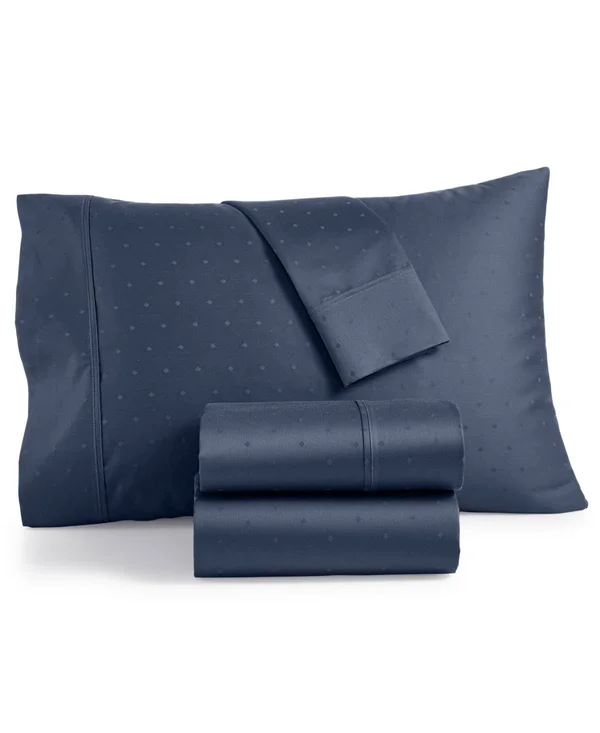 AQ Textiles Bergen House Diamond Dot 100% Certified Egyptian Cotton 1000 Thread Count 4 pc. Sheet Set, California King - Navy