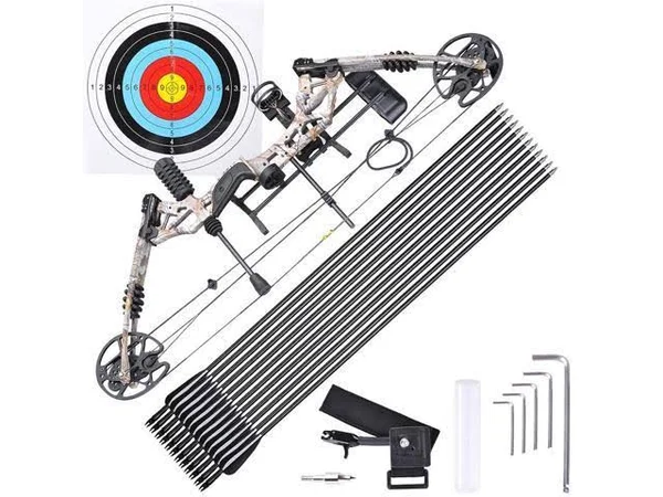 Pro Compound Right Hand Bow Kit w/ Arrow Adjustable 20 to 70lbs Archery Set Camo