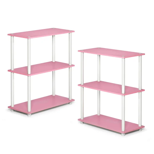 Furinno Turn-N-Tube 3-Tier Compact Multipurpose Shelf Display Rack - Pink/White, Set of 2
