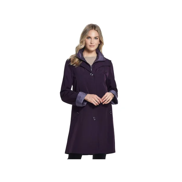 Women's Gallery Contrast-Trim Hood Rain Jacket - Size: Medium, Purple