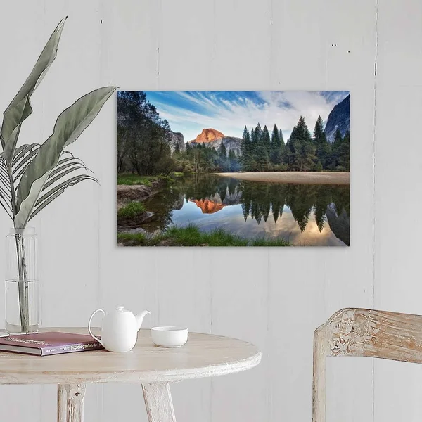 Half Dome Reflecting in Merced River in Yosemite National Park., Canvas Wall Art, 24x16, Great Big Canvas
