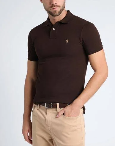 Polo Ralph Lauren Slim Fit Mesh Polo Shirt Man Polo Shirt Dark Brown Size M Cotton
