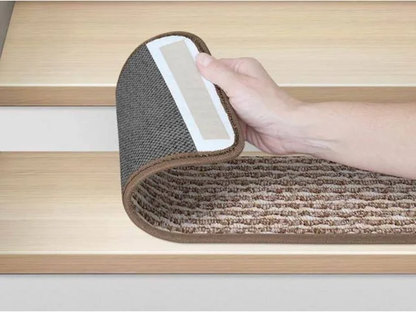 Set of 15 Adhesive Carpet Stair Treads - Praline Brown - 8 in. x 23.5 in.