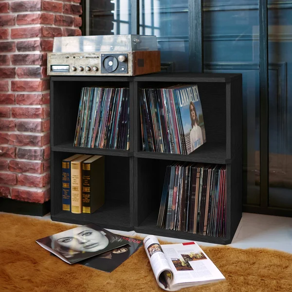 Way Basics Eco Friendly 2 Shelf Vinyl Record Cube Bookcase Black