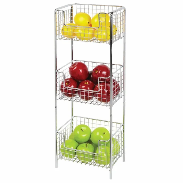 mDesign Vertical Standing Kitchen Pantry Food Shelving with 3 Baskets