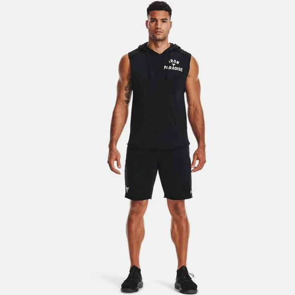 Under Armour Men's Project Rock Terry Sleeveless Hoodie Sleeveless Hoodie - Black - LG